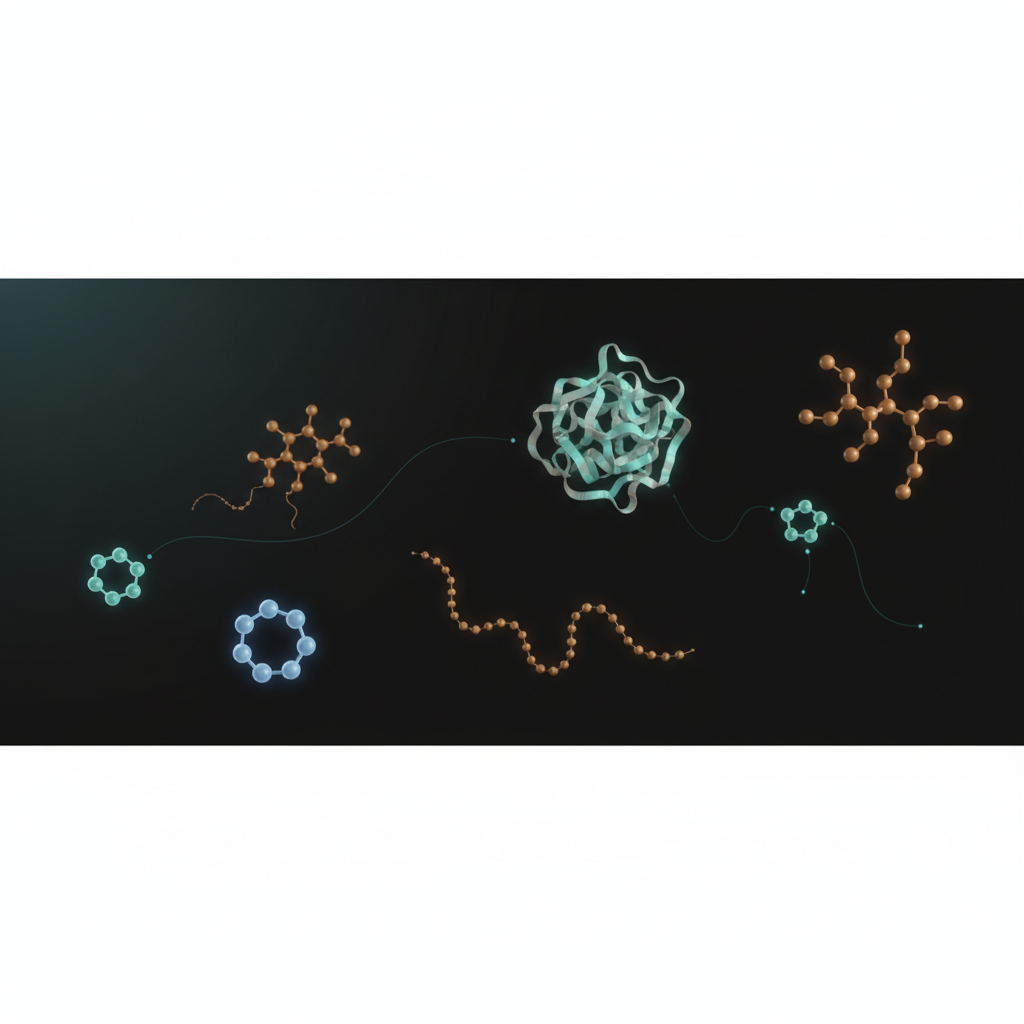 Diverse peptide molecular structures illustration